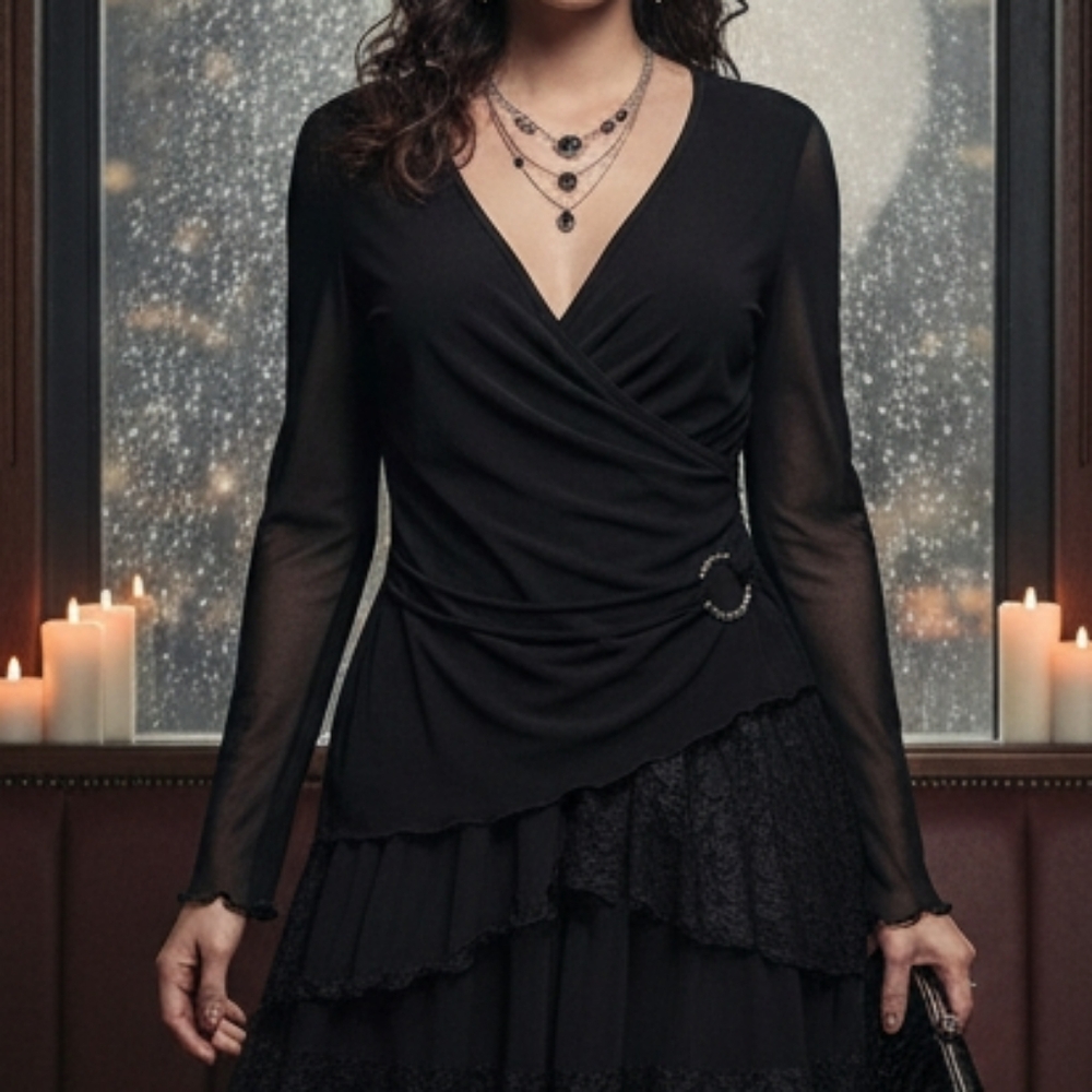 Daniel Laurent S Y2K Whimsigoth Fairy Grunge Vampire Coachella Knit Surplice Top